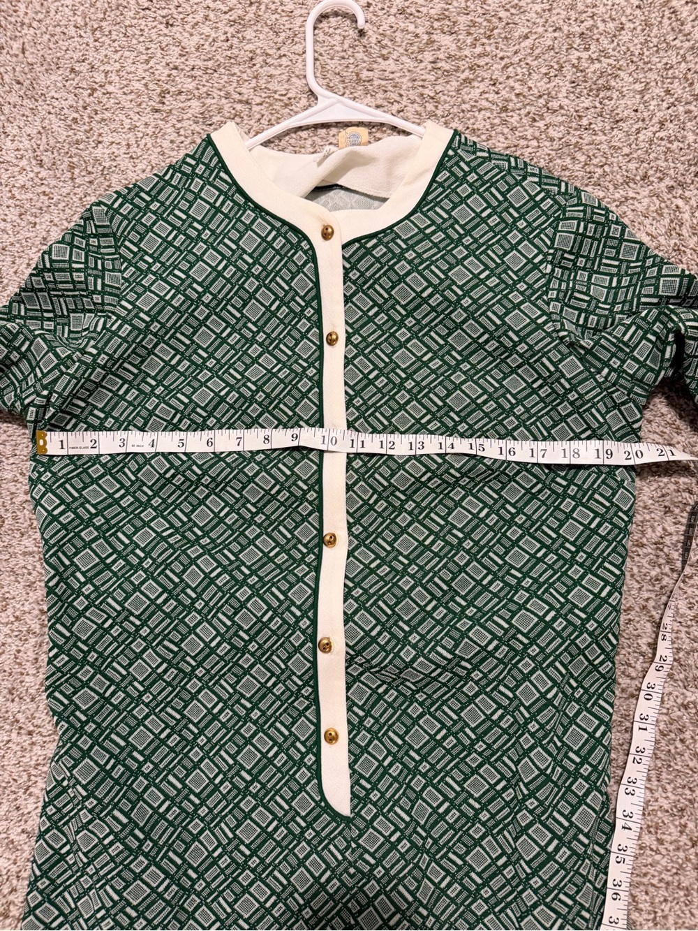 Vintage 1970s Nelly Don Green Geometric Midi Dress with Contrast Trim - Picture 5 of 7
